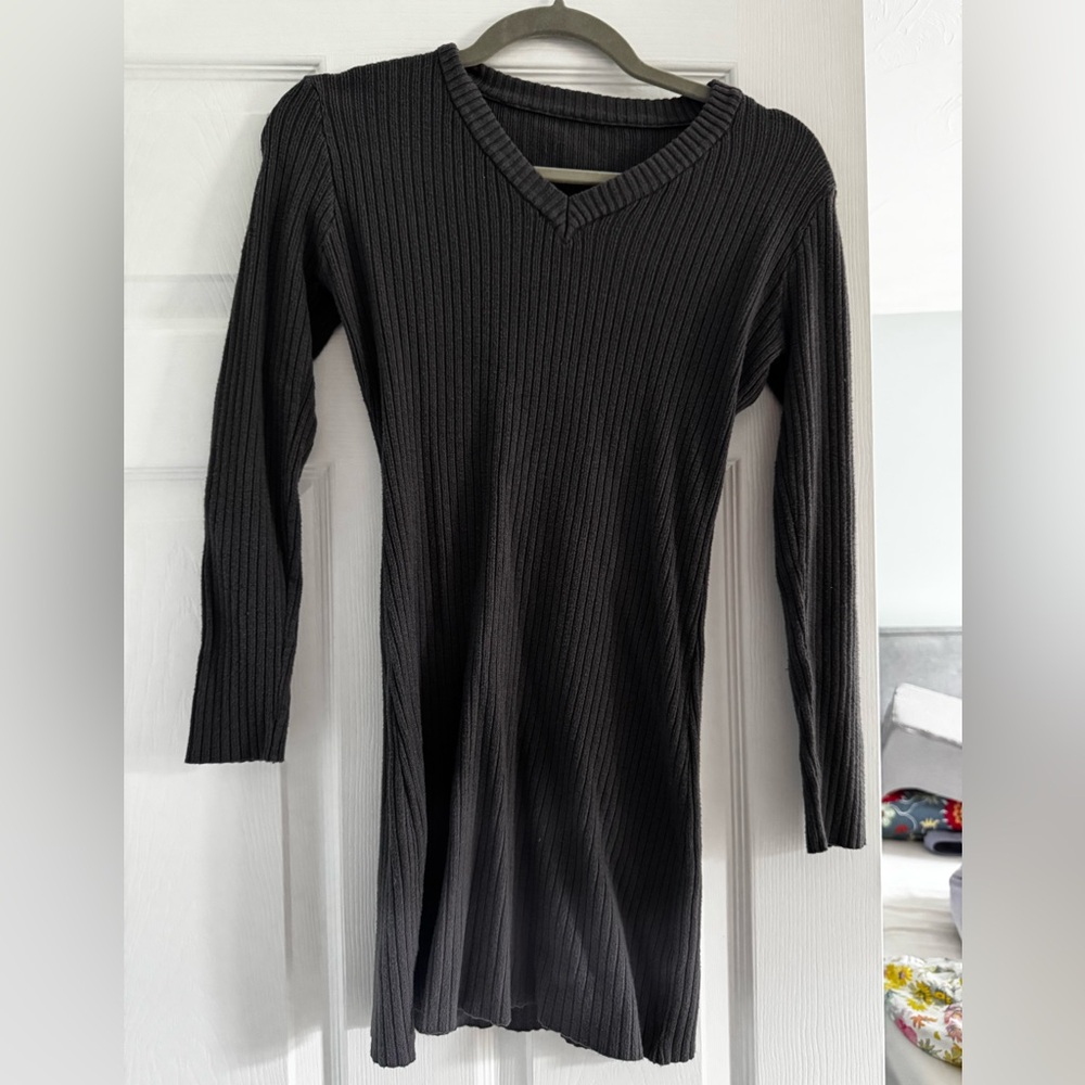 Black Ribbed Knit Dress